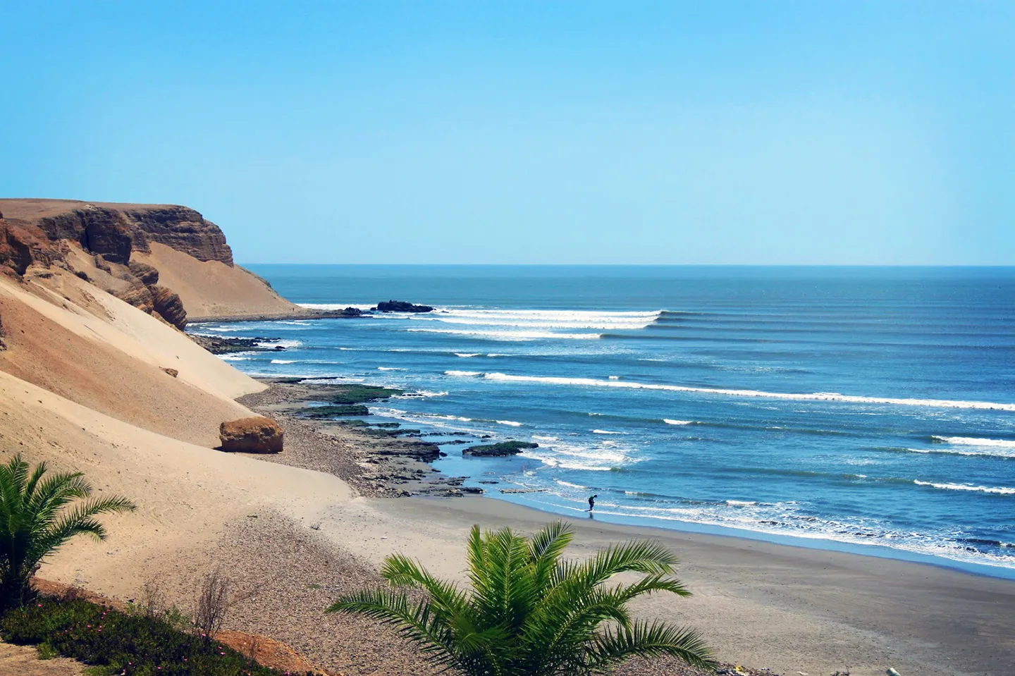 The point of Puerto Malabrigo, at Chicama, with the waves coming in from the left