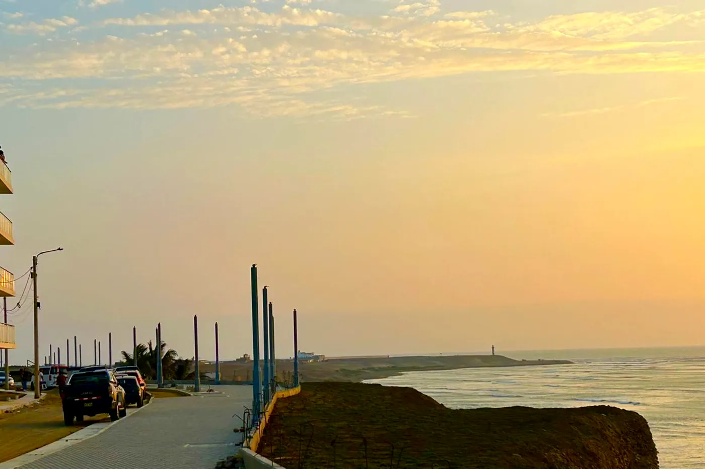 The seafront path towards the lighthouse, at dawn